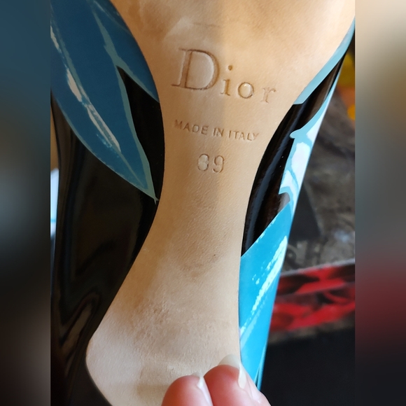 Christian Dior Like New color block heels / pumps blue and black leather - Picture 9 of 12